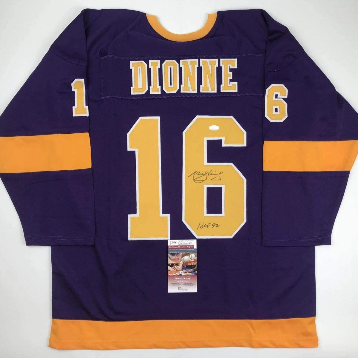 Autographed/Signed MARCEL DIONNE HOF 92 Los Angeles LA Purple Jersey JSA COA