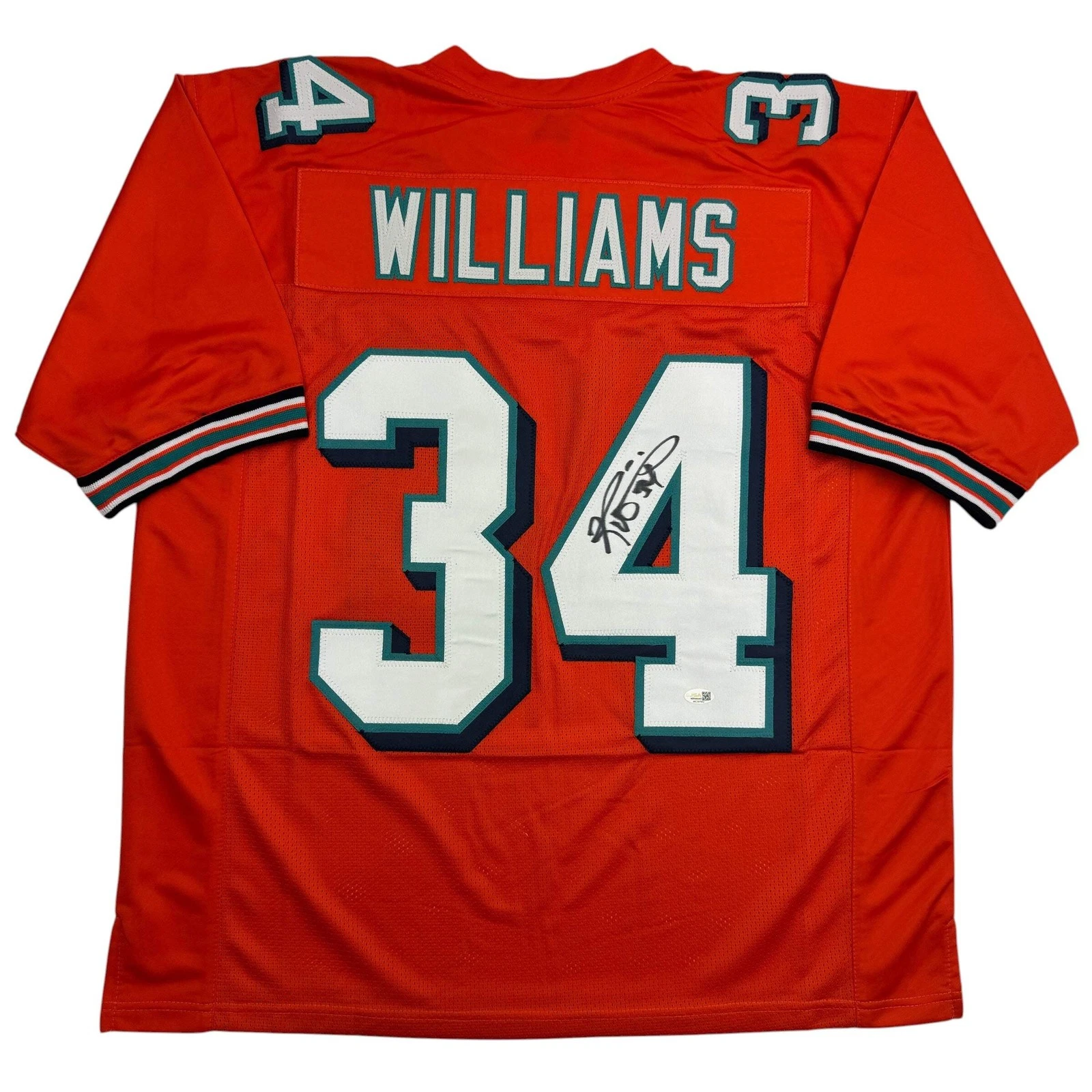 Autographed/Signed RICKY WILLIAMS Miami Orange Football Jersey JSA COA Auto