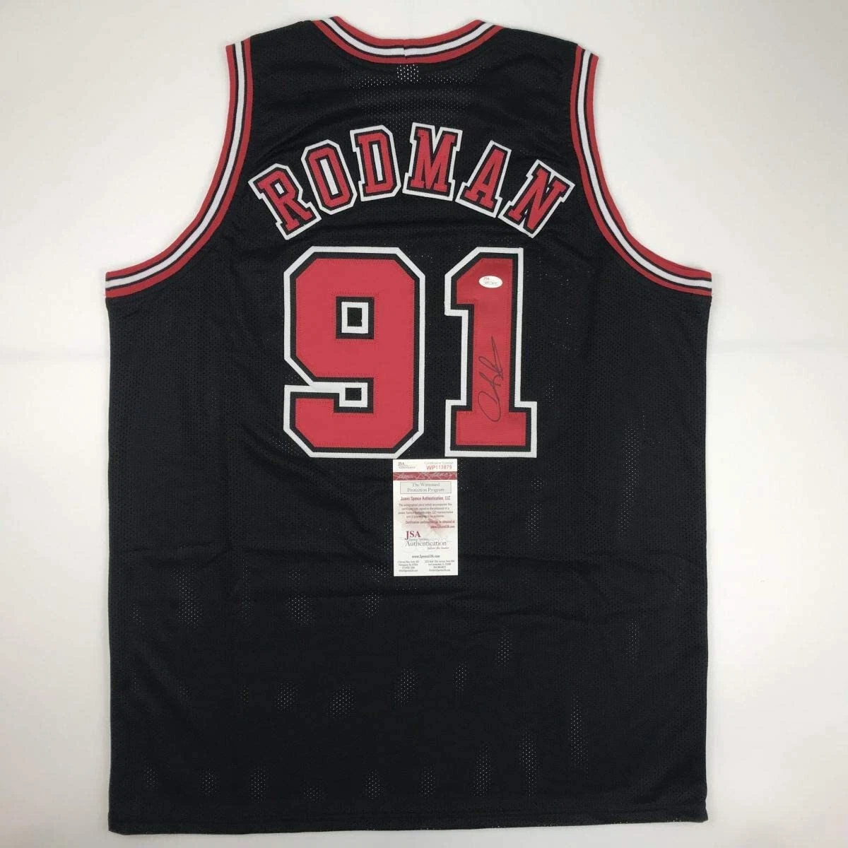 Autographed/Signed DENNIS RODMAN Chicago Black Basketball Jersey JSA COA Auto