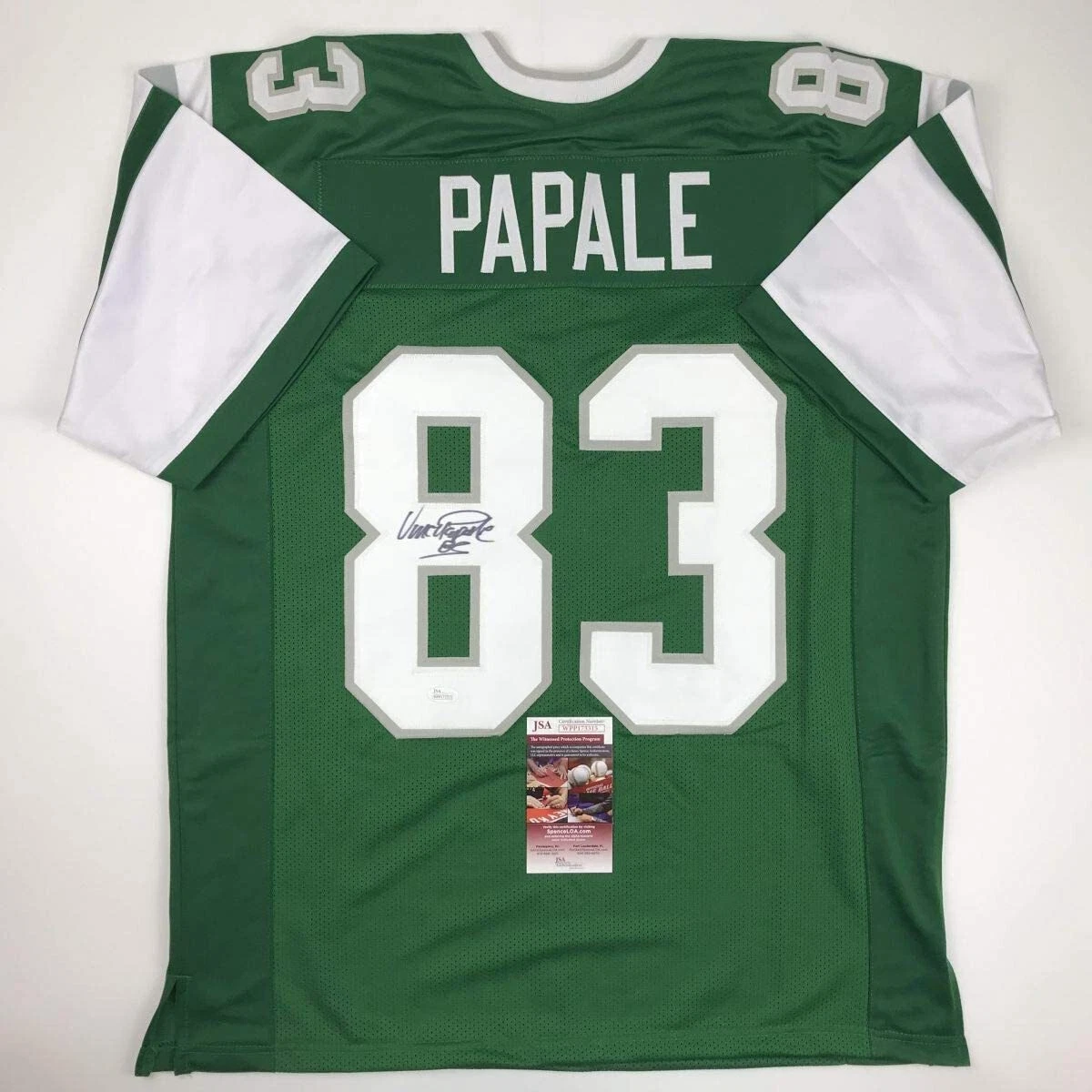 Autographed/Signed VINCE PAPALE Philadelphia Green Football Jersey JSA COA Auto
