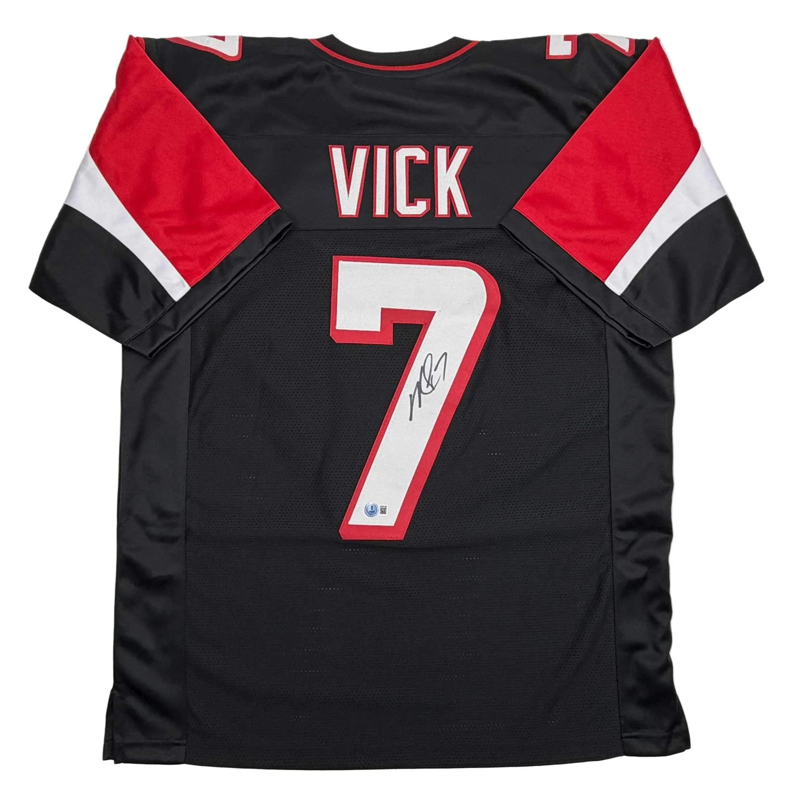 Autographed/Signed MICHAEL MIKE VICK Atlanta Black Football Jersey PSA/DNA COA