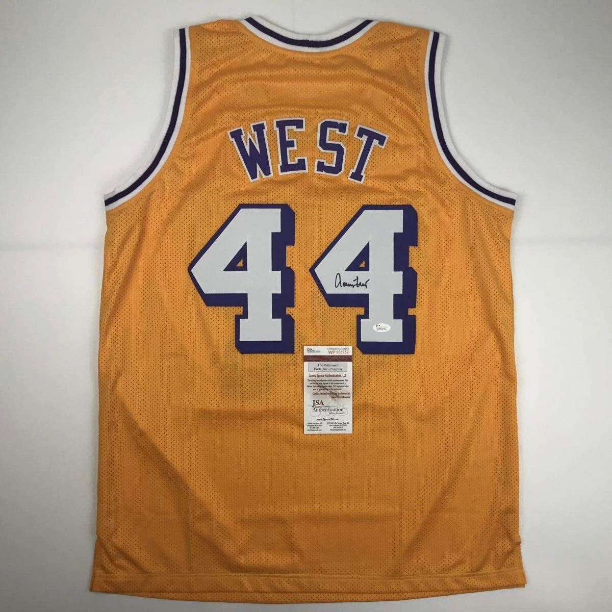 Autographed/Signed JERRY WEST Los Angeles LA Yellow Basketball Jersey JSA COA