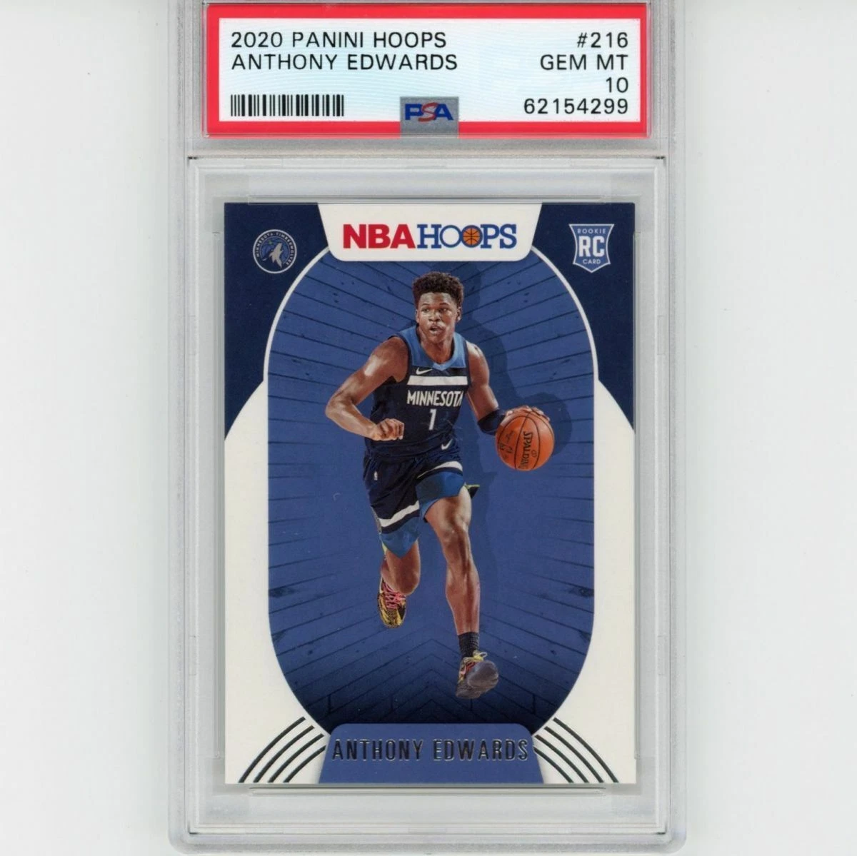 Graded 2020-21 Panini Hoops ANTHONY EDWARDS #216 Rookie RC Card PSA 10 Gem Mint