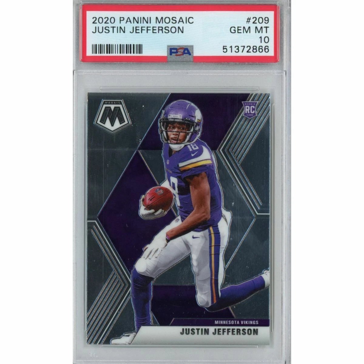 Graded 2020 Panini Mosaic JUSTIN JEFFERSON #209 Rookie RC Football Card PSA 10