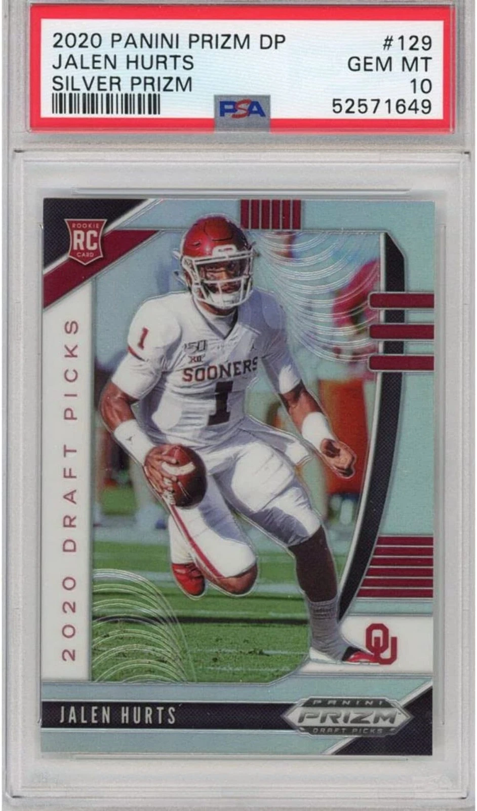 Graded 2020 Panini Prizm Draft Picks JALEN HURTS #129 Silver Rookie Card PSA 10
