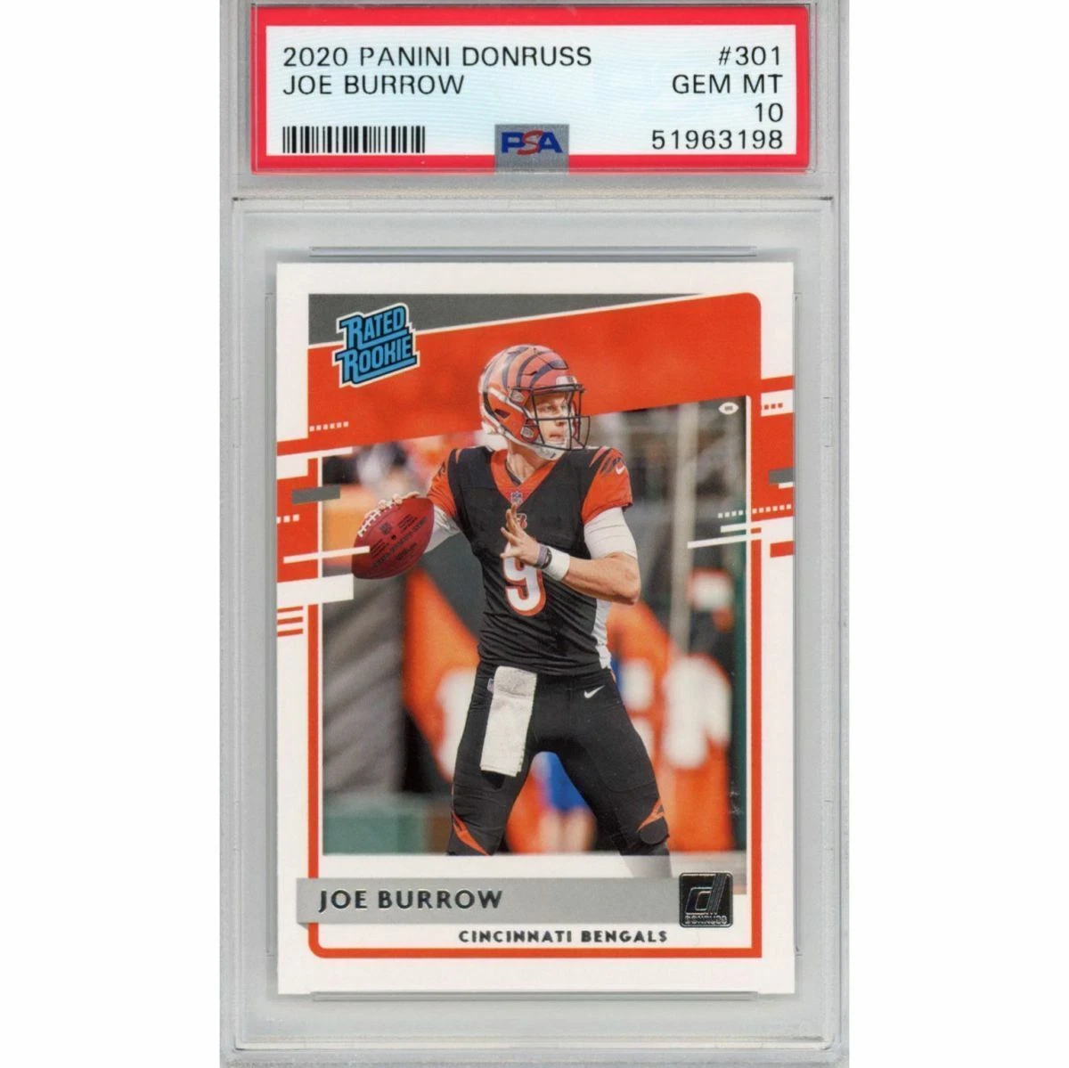 Graded 2020 Panini Donruss JOE BURROW #301 Rookie Football Card PSA 10 Gem Mint