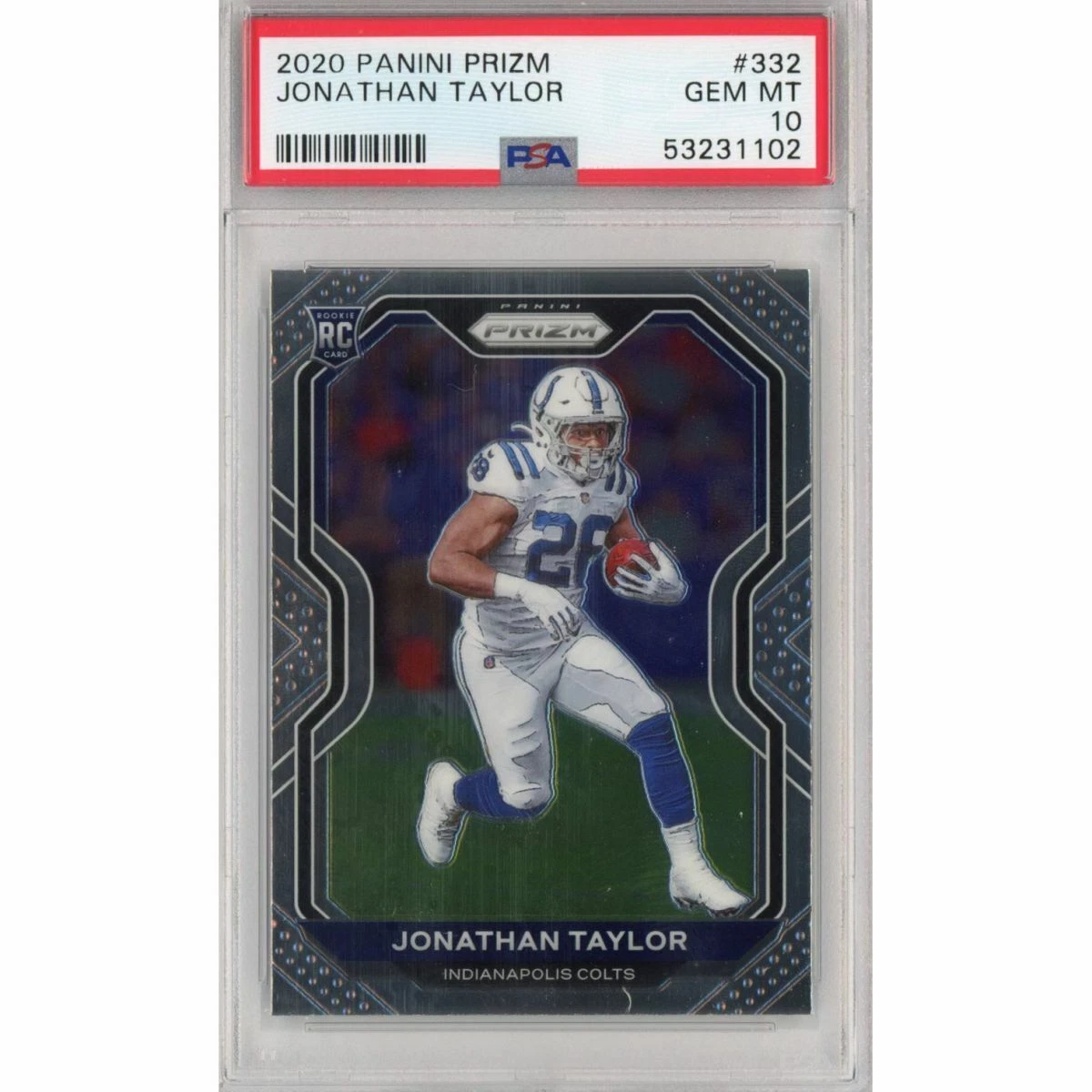 Graded 2020 Panini Prizm JONATHAN TAYLOR #332 Rookie RC Football Card PSA 10