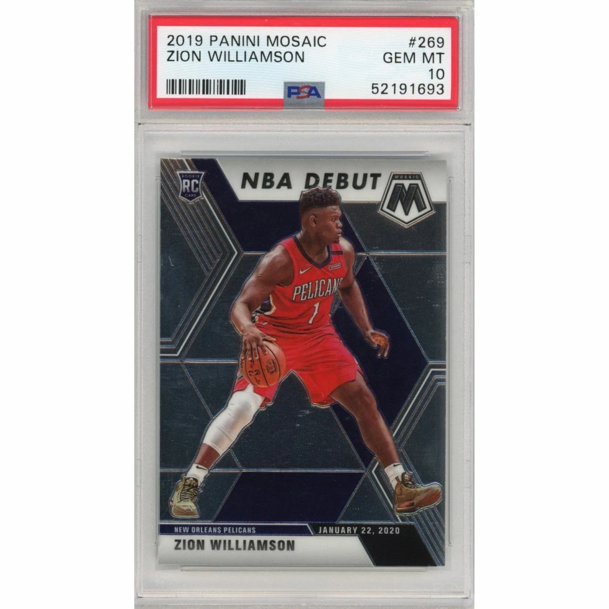 Graded 2019-20 Panini Mosaic ZION WILLIAMSON #269 Rookie Basketball Card PSA 10