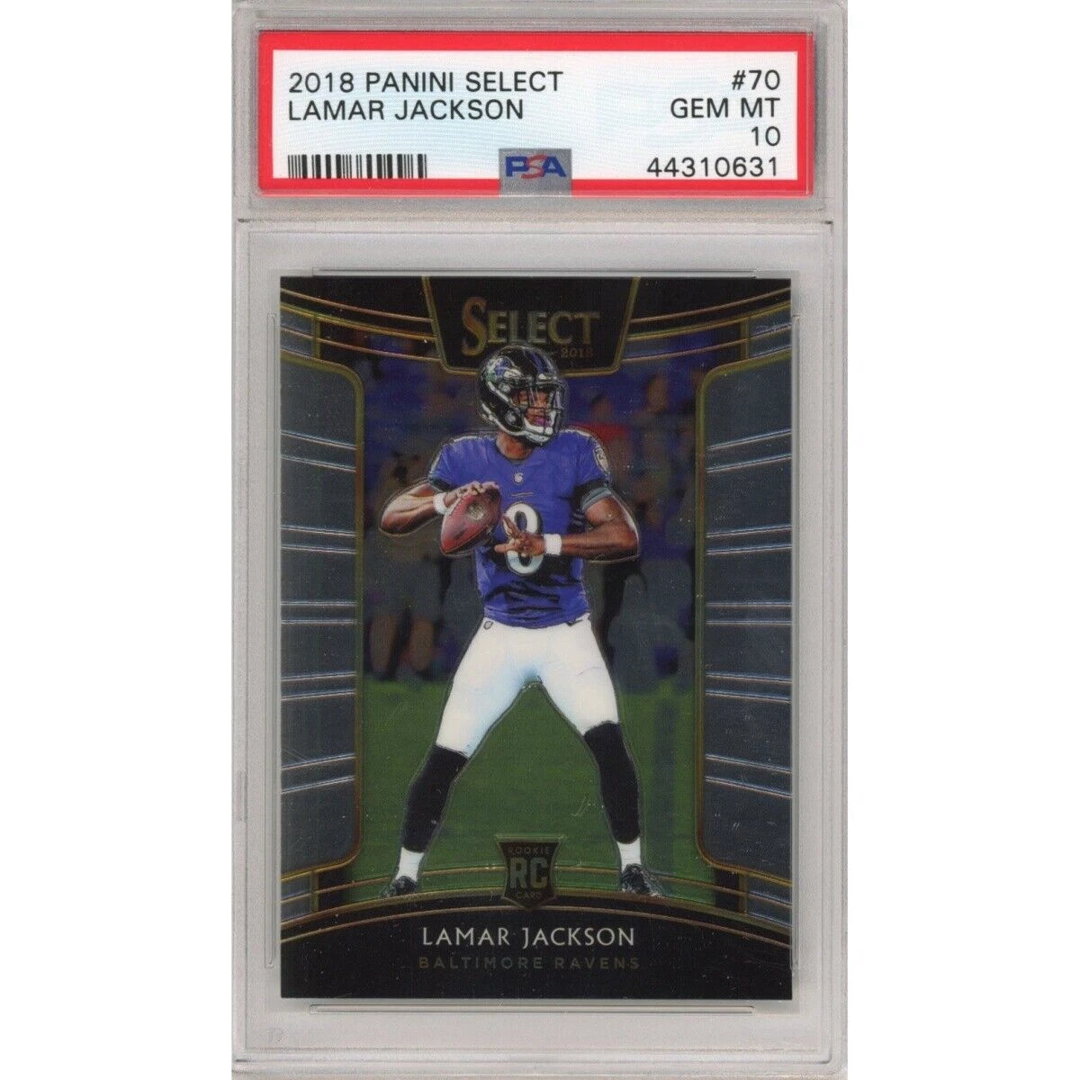 Graded 2018 Panini Select LAMAR JACKSON #70 Rookie RC Football Card PSA 10