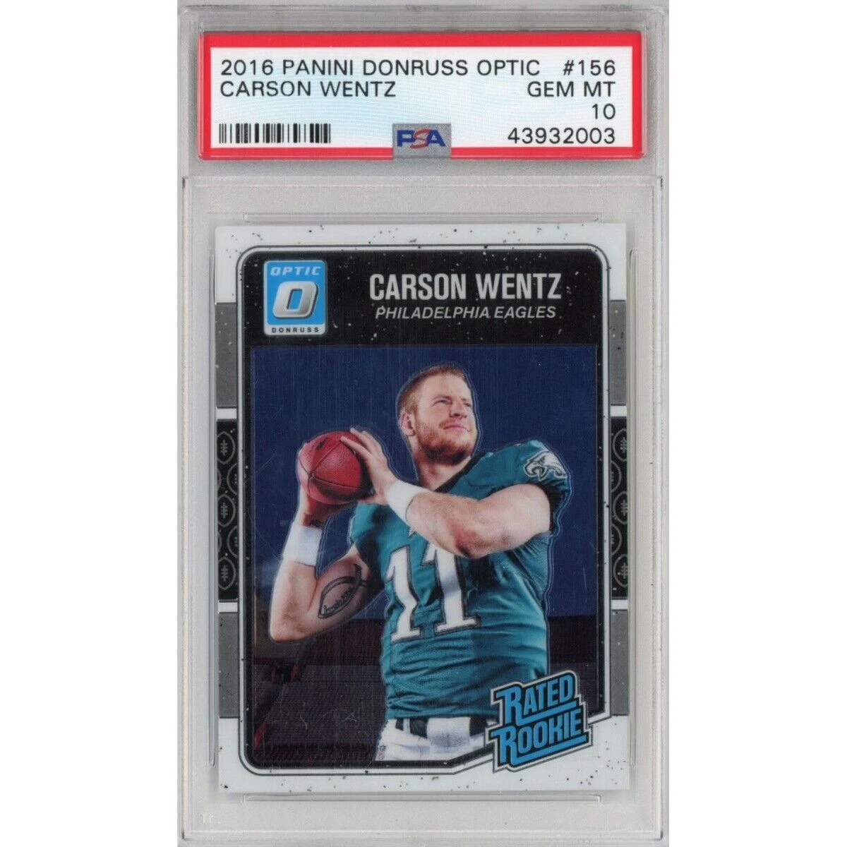 Graded 2016 Panini Donruss Optic CARSON WENTZ #156 Rookie RC Football Card PSA 1