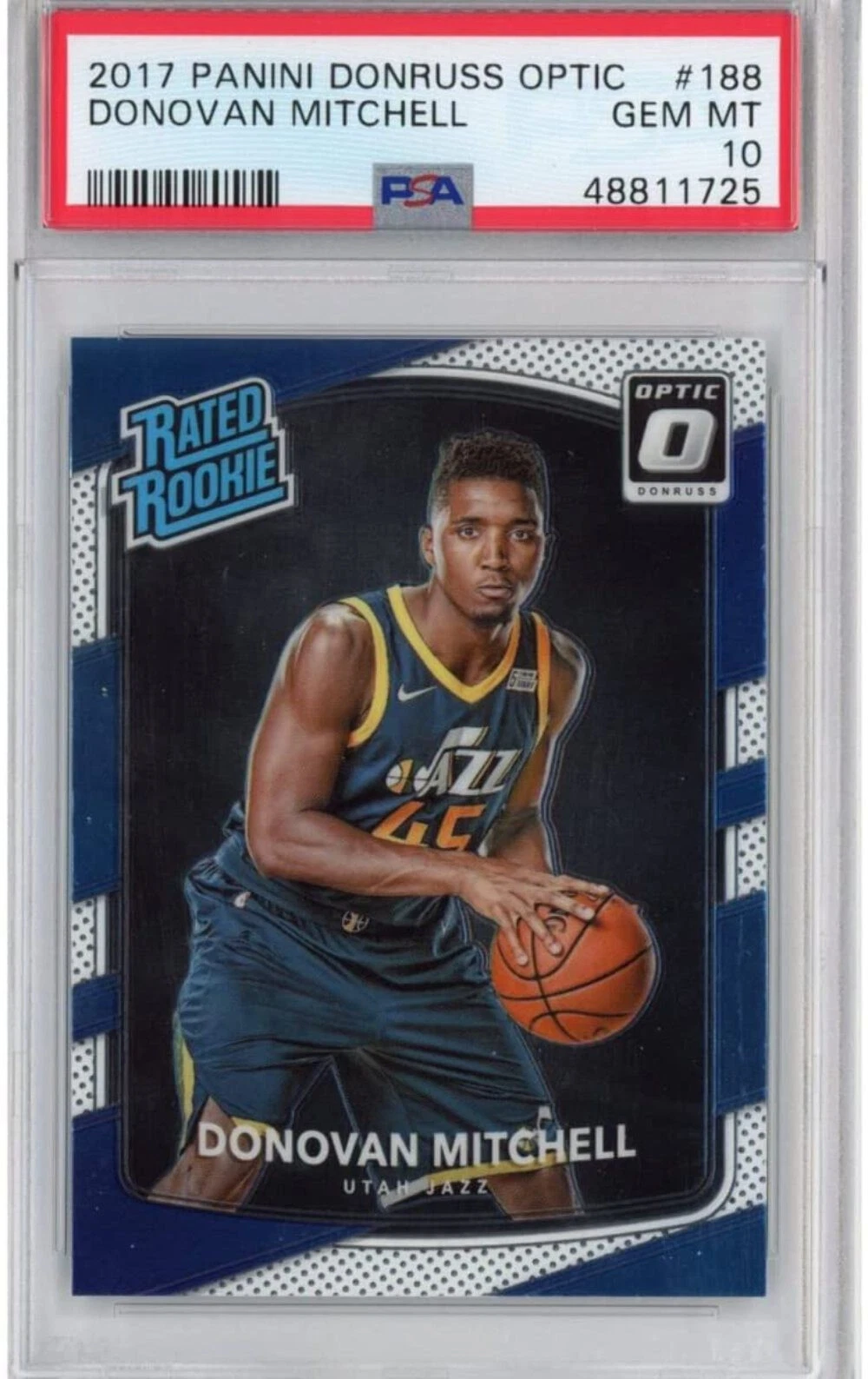 Graded 2017-18 Panini Donruss Optic DONOVAN MITCHELL #188 Rookie RC Card PSA 10