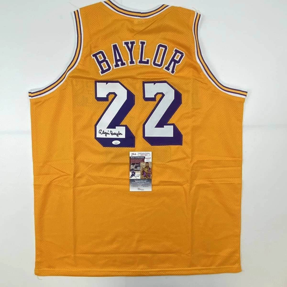 Autographed/Signed ELGIN BAYLOR Los Angeles Yellow Basketball Jersey JSA COA