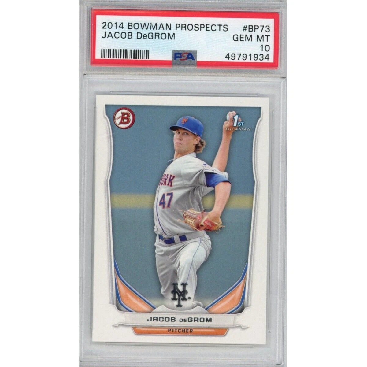 Graded 2014 Bowman Prospects JACOB DEGROM #BP73 Rookie Baseball Card PSA 10 Mint
