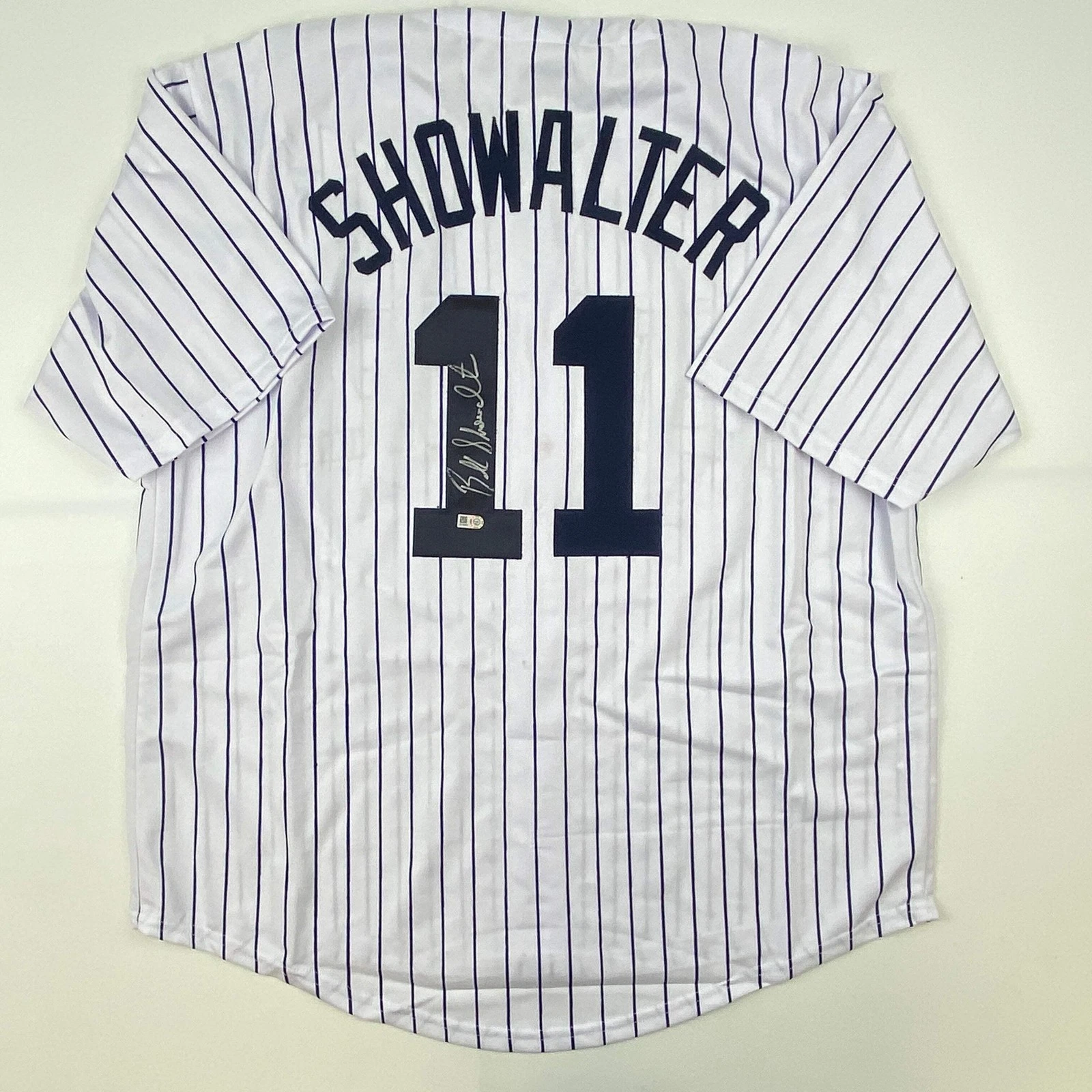 Autographed/Signed Buck Showalter New York Pinstripe Baseball Jersey MLB COA