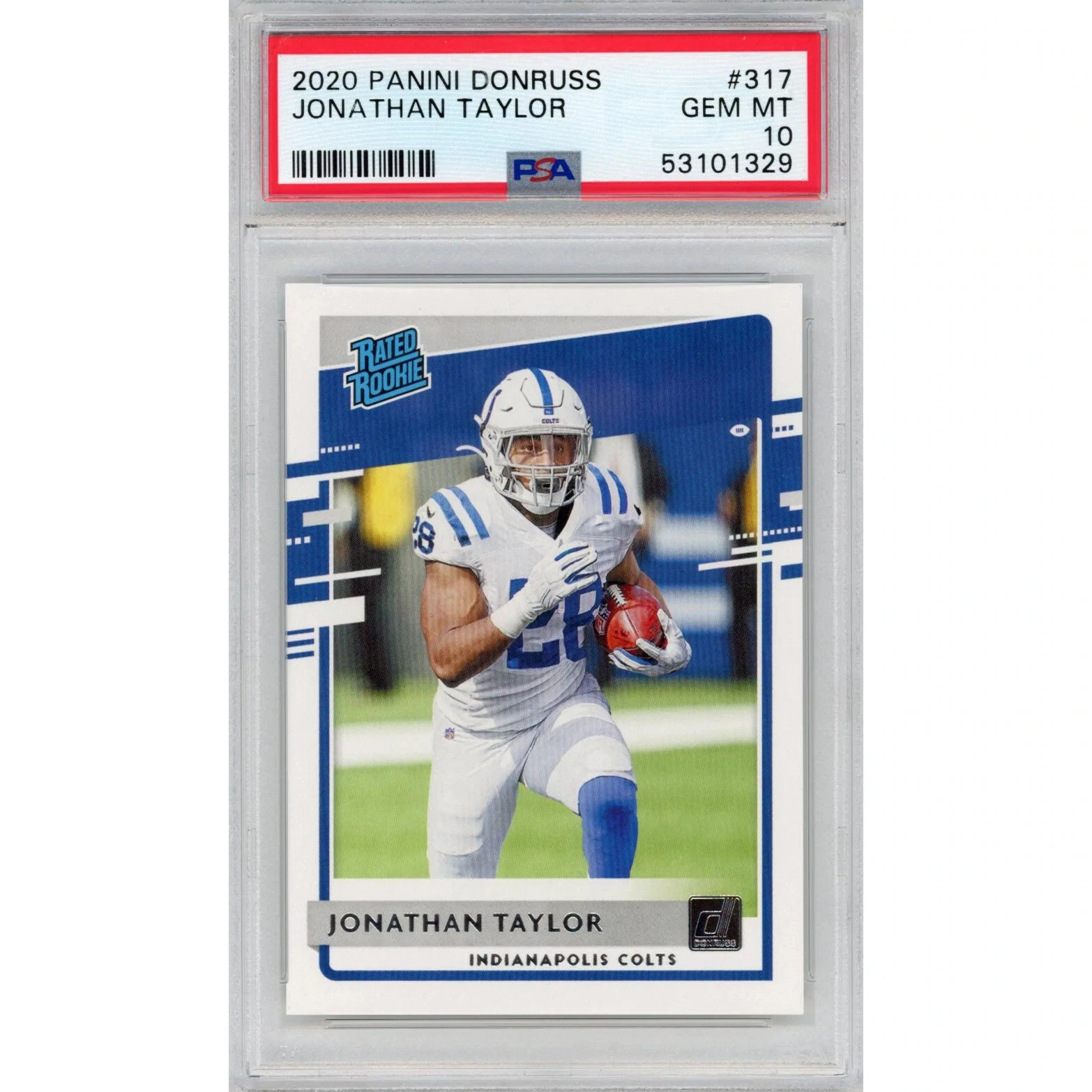 Graded 2020 Panini Donruss Jonathan Taylor #317 Rated Rookie RC Card PSA 10 Mint