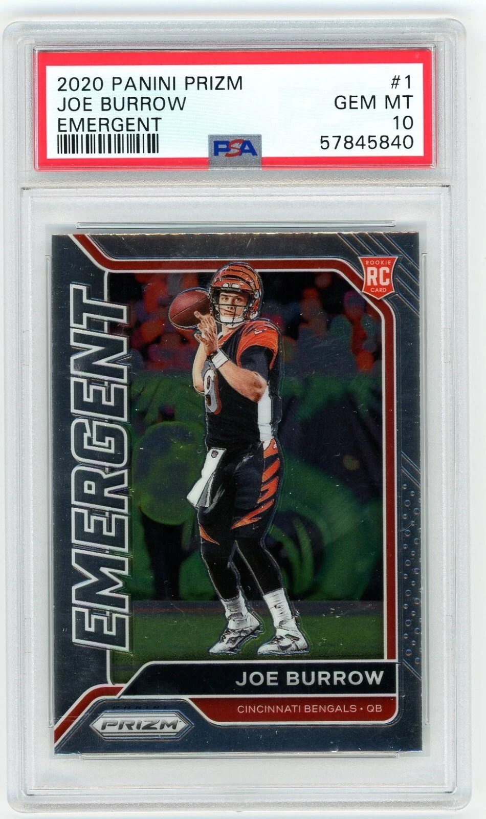 Graded 2020 Panini Prizm Joe Burrow #1 Emergent Rookie RC Football Card PSA 10