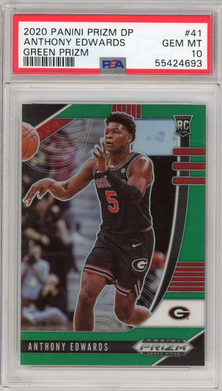 Graded 2020-21 Panini Prizm DP Anthony Edwards #41 Green Rookie RC Card PSA 10