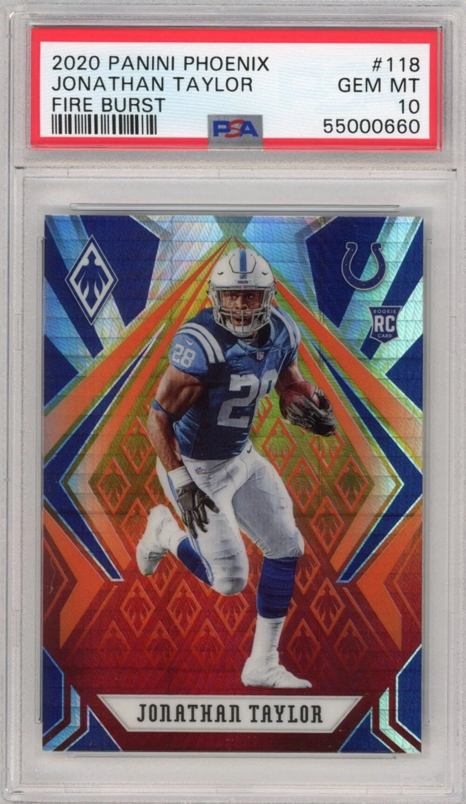 Graded 2020 Panini Phoenix Jonathan Taylor #118 Fire Burst Rookie Card PSA 10