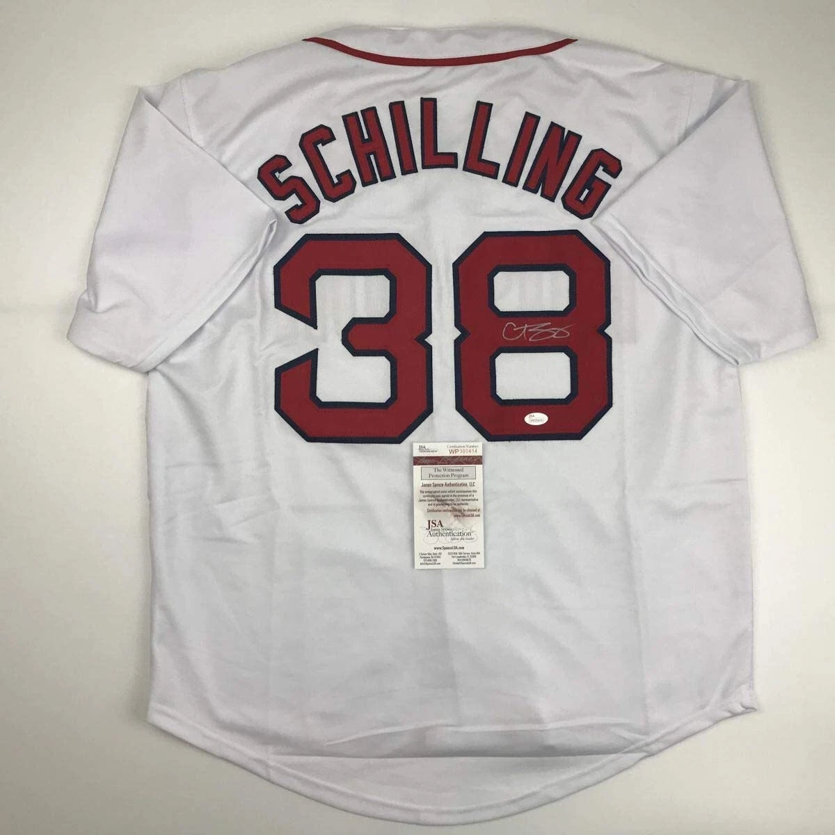 Autographed/Signed Curt Schilling Boston White Baseball Jersey JSA COA Auto