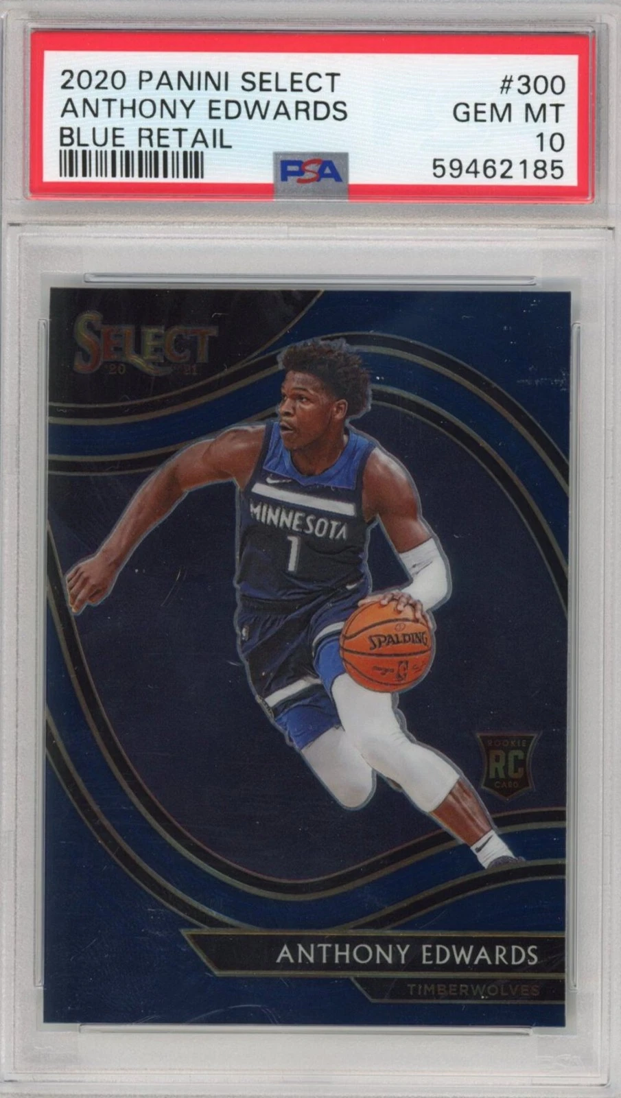 Graded 2020-21 Panini Select Anthony Edwards #300 Blue Retail Rookie Card PSA 10