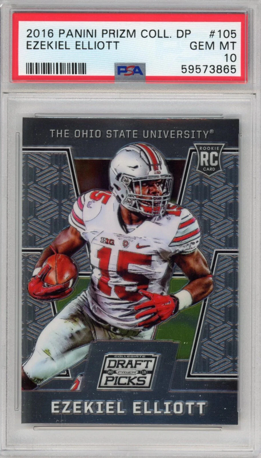 Graded 2016 Panini Prizm College DP Ezekiel Elliott #105 Rookie Card PSA 10 Mint