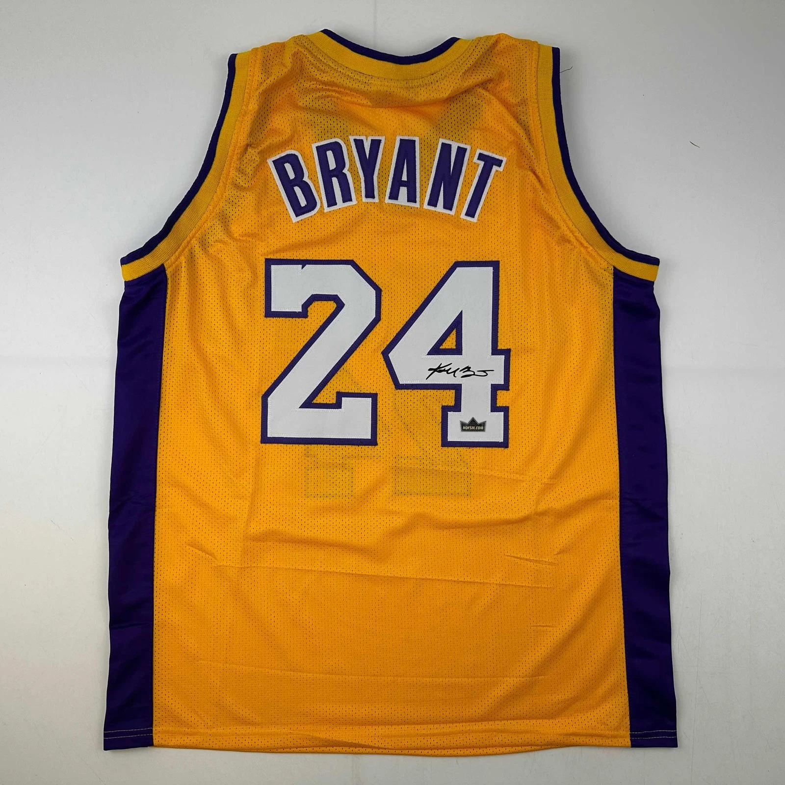 Facsimile Autographed Kobe Bryant #24 Los Angeles Yellow Reprint Jersey Men's XL