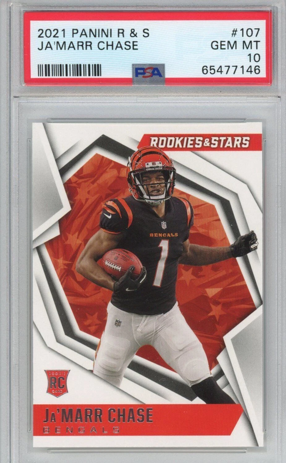 Graded 2021 Panini Rookies & Stars Ja'Marr Chase #107 Rookie RC Card PSA 10 Mint