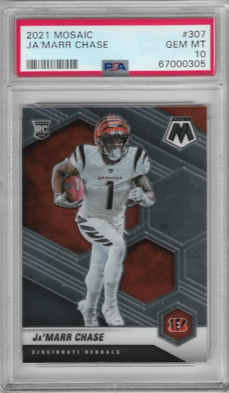 Graded 2021 Panini Mosaic Ja'Marr Chase #307 Rookie RC Football Card PSA 10 Mint