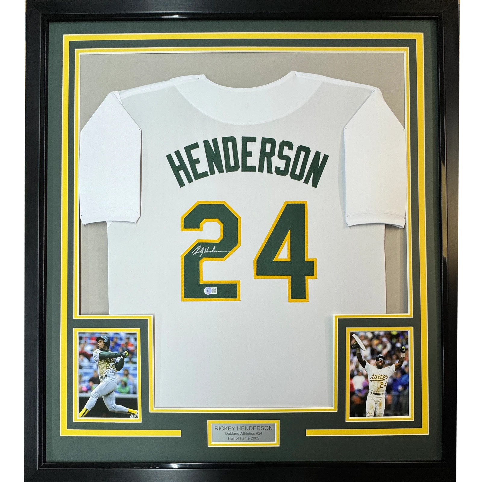 Framed Autographed/Signed Rickey Henderson 33x42 White Baseball Jersey BAS COA