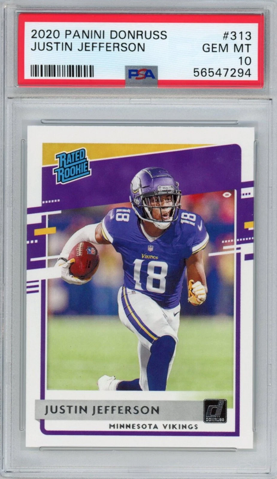 Graded 2020 Panini Donruss Justin Jefferson #313 Rookie RC Football Card PSA 10