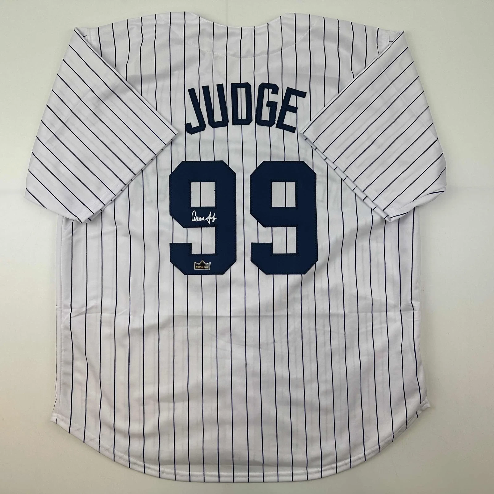 Facsimile Autographed Aaron Judge New York Pinstripe Reprint Auto Jersey Mens XL