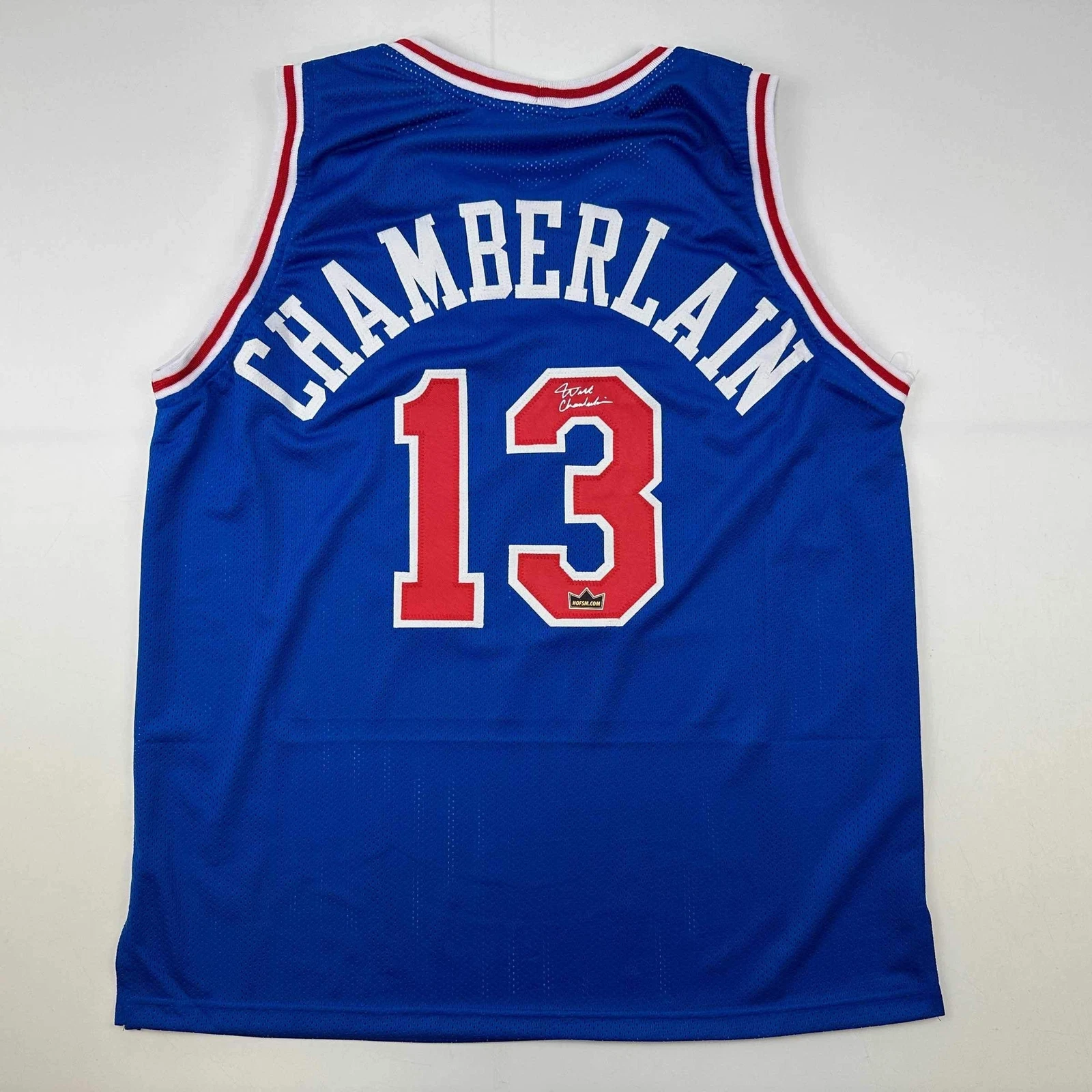 Facsimile Autographed Wilt Chamberlain Philadelphia Blue Reprint Auto Jersey XL