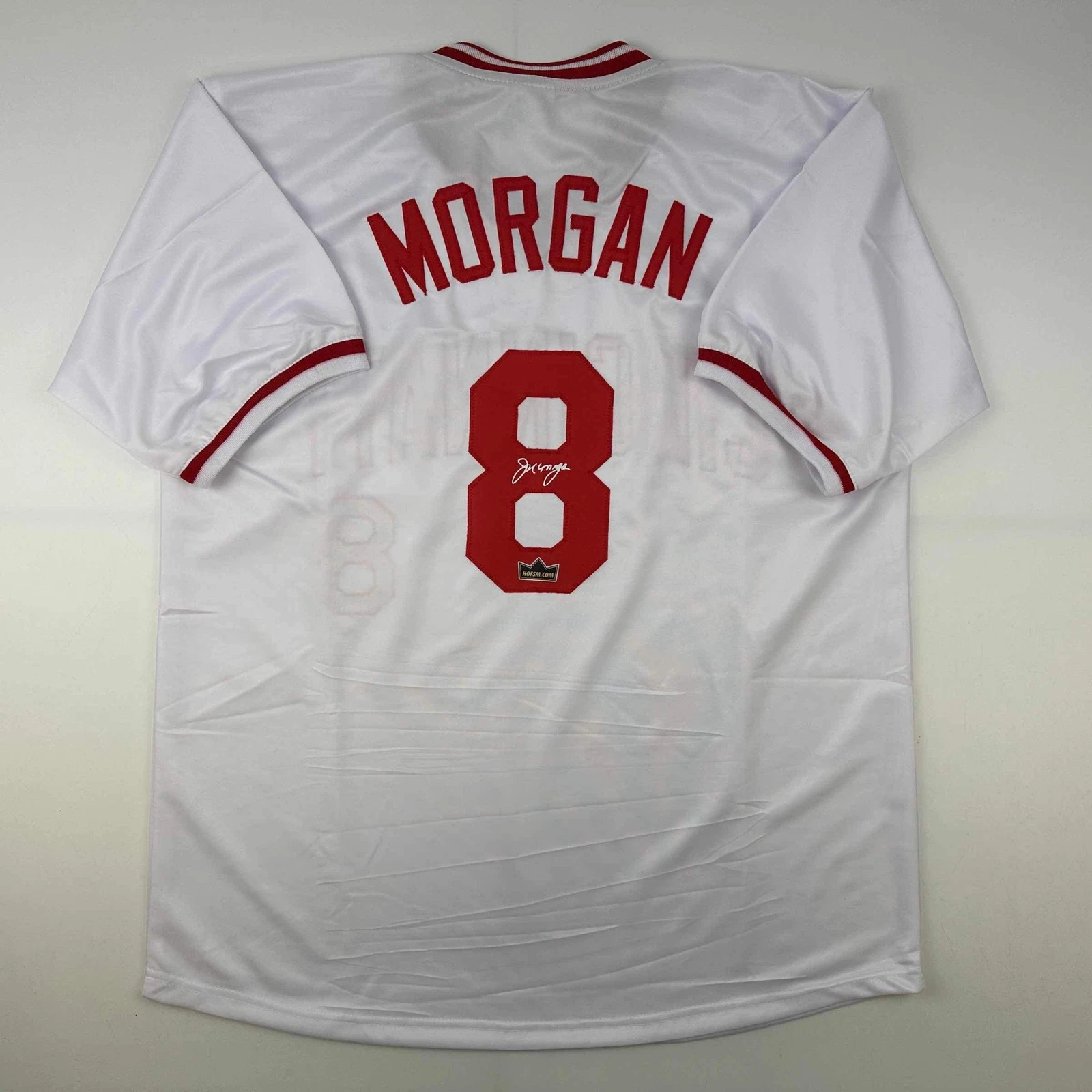 Facsimile Autographed Joe Morgan Cincinnati White Reprint Auto Jersey Men's XL