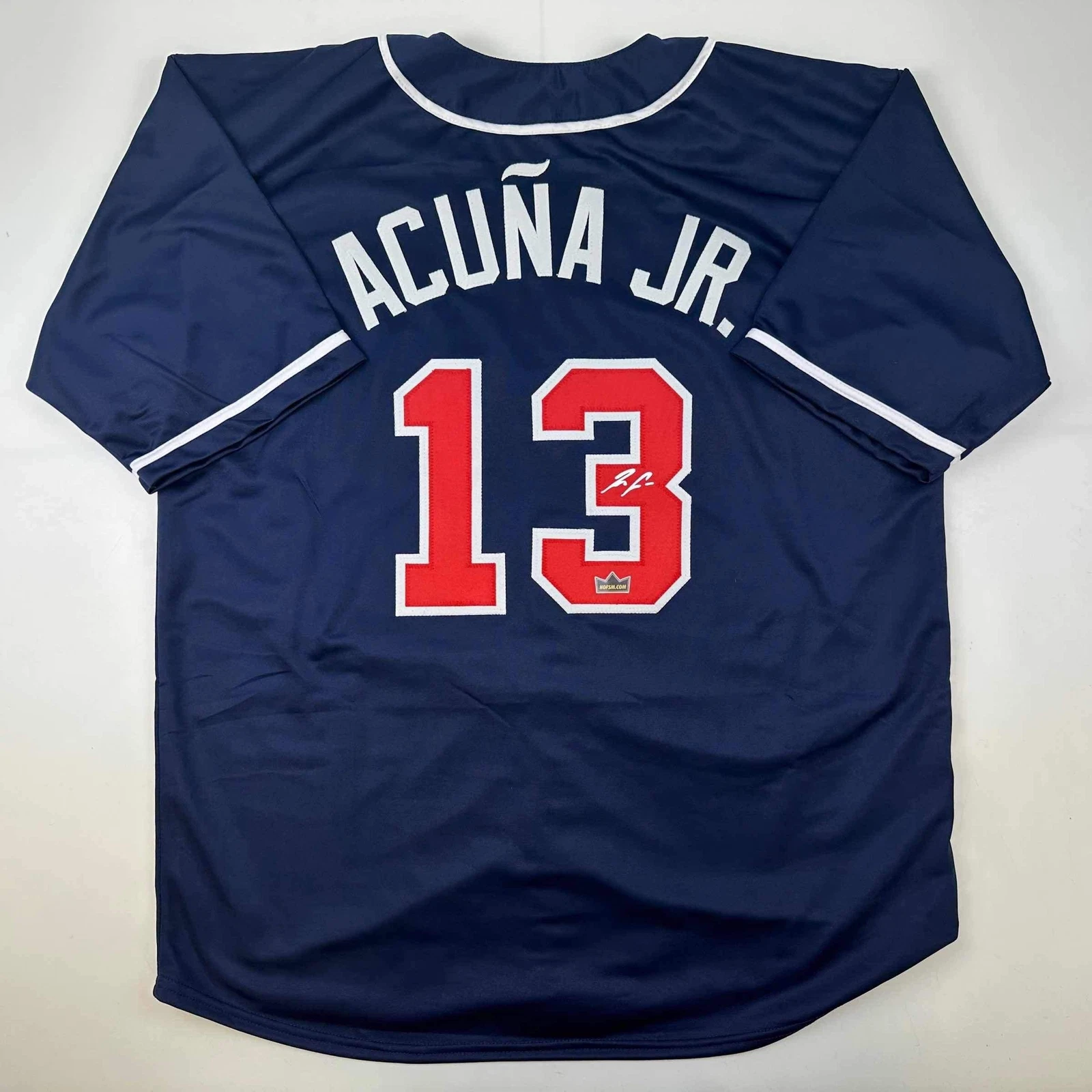 Facsimile Autographed Ronald Acuna Jr. Atlanta Blue Reprint Auto Jersey Men's XL
