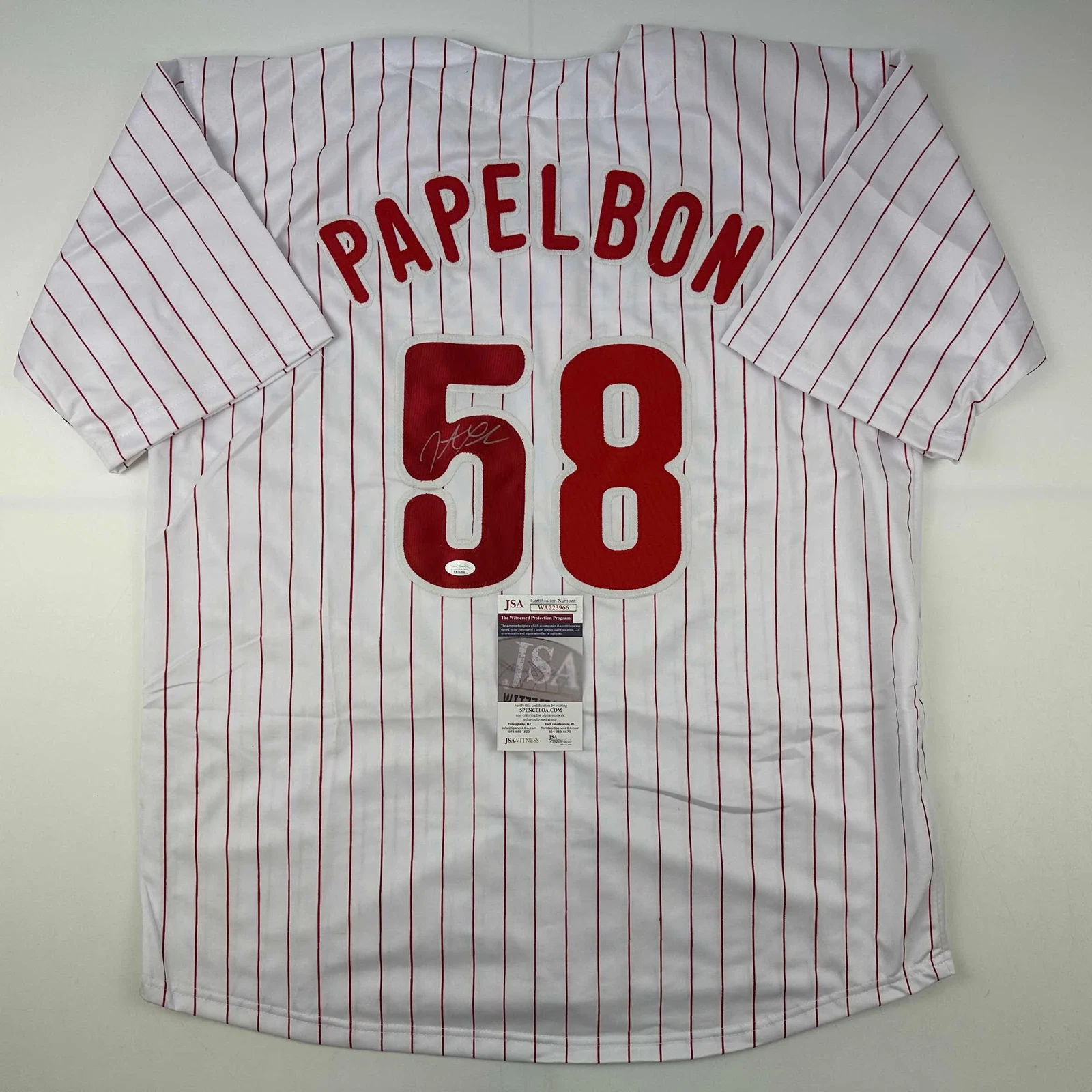 Autographed/Signed Jonathan Papelbon Philadelphia Pinstripe Jersey JSA COA