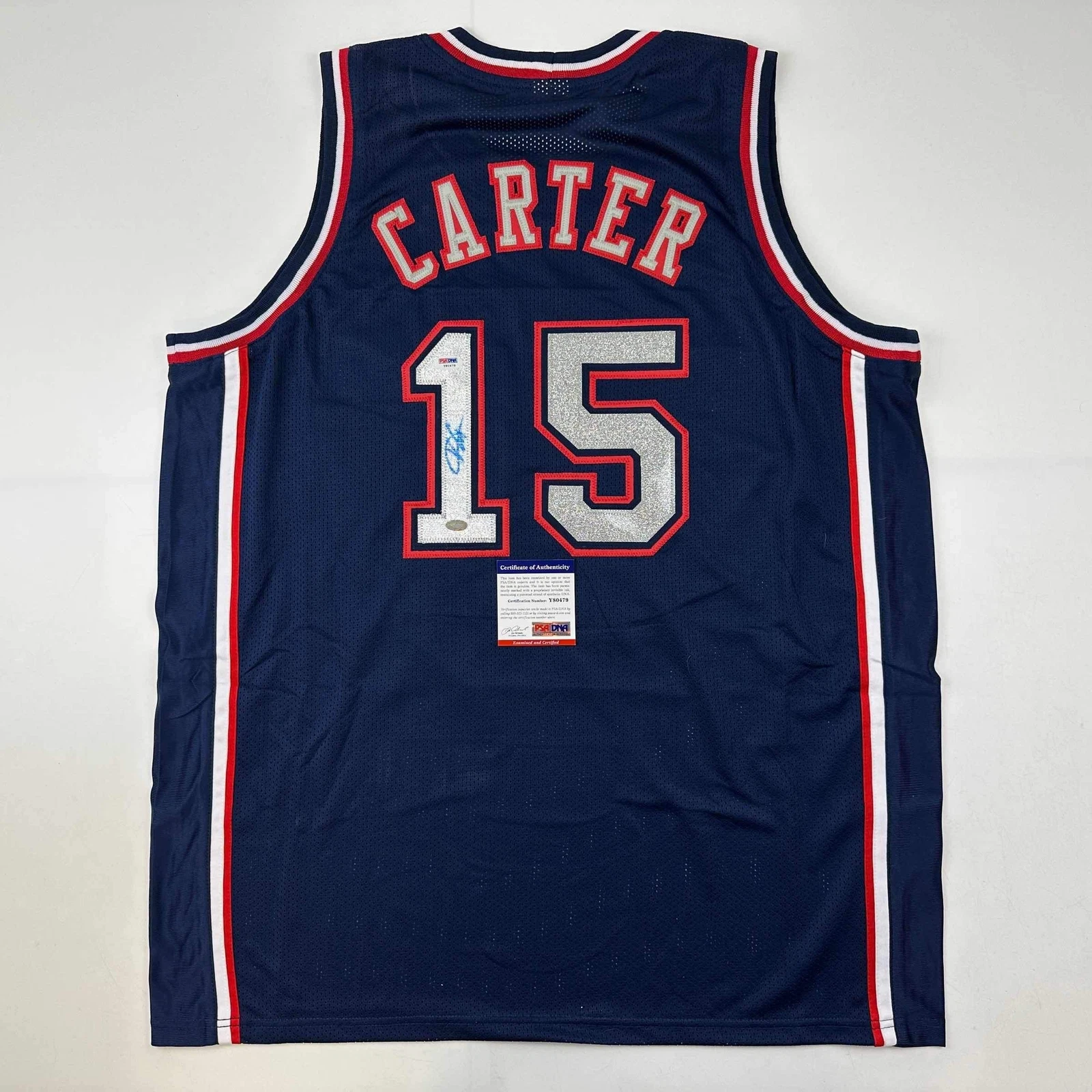 Autographed/Signed Vince Carter New Jersey NJ Navy Blue Jersey PSA/DNA COA