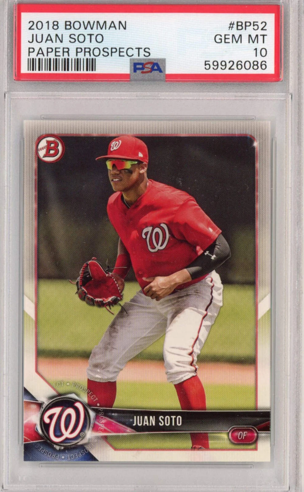 Graded 2018 Bowman Paper Prospects Juan Soto #BP52 Rookie RC Card PSA 10