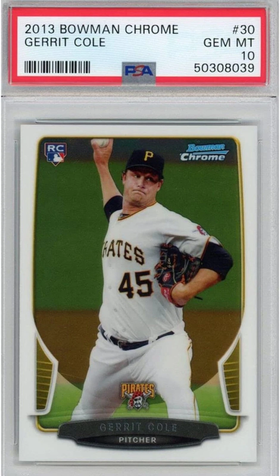 Graded 2013 Bowman Chrome Gerrit Cole #30 Rookie RC Baseball Card PSA 10 Gem Min