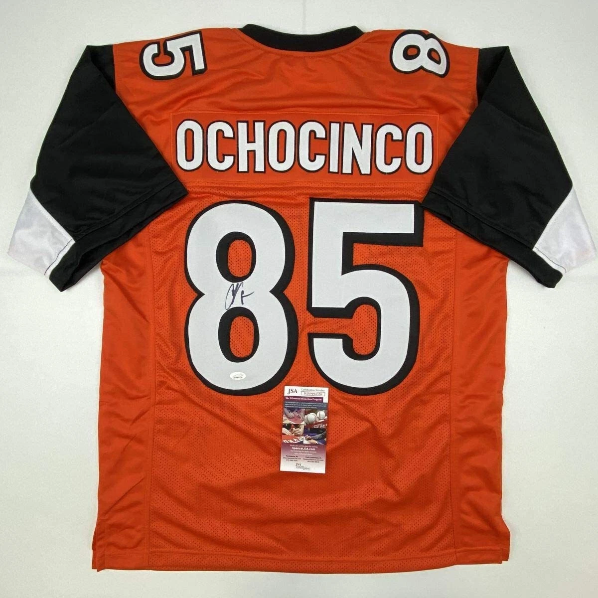 Autographed/Signed Chad Ochocinco (Johnson) Cincinnati Orange Football Jersey JS