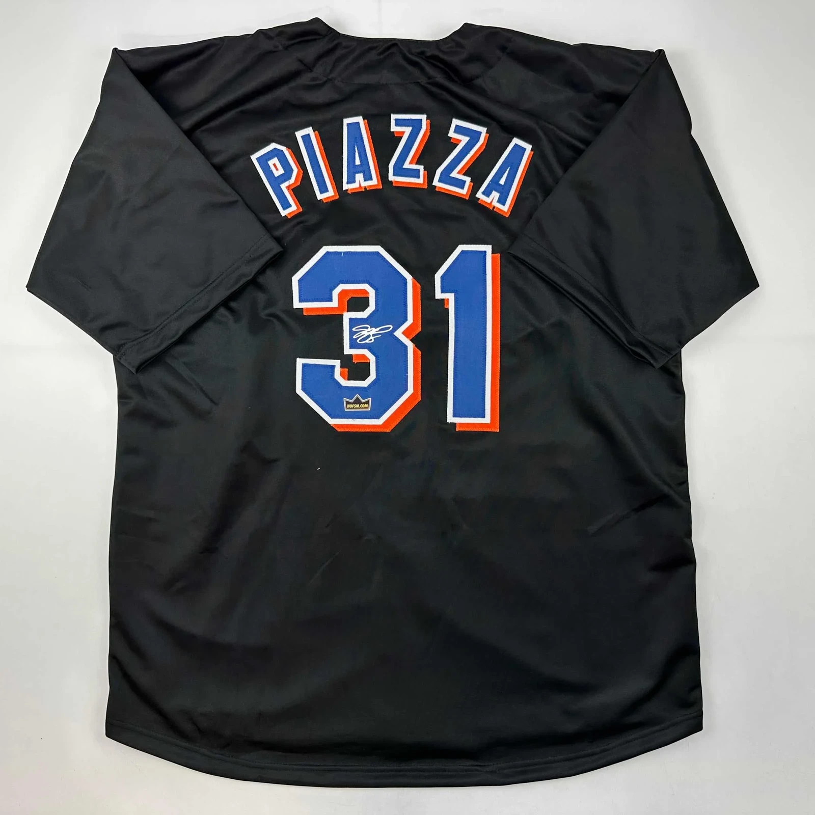 Facsimile Autographed Mike Piazza New York Black Reprint Jersey Size Men's XL