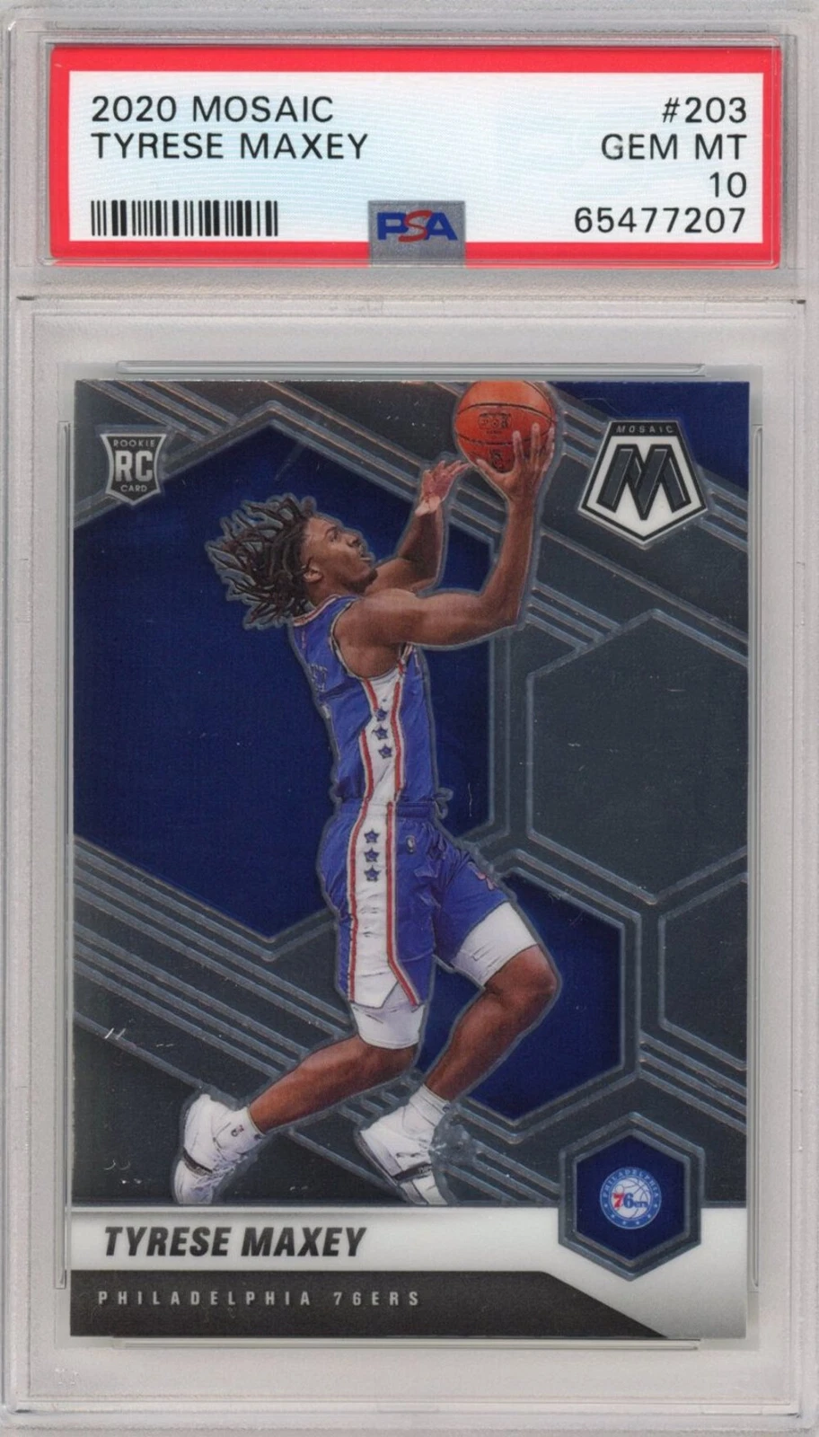 Graded 2020-21 Panini Mosaic Tyrese Maxey #203 Rookie RC Basketball Card PSA 10