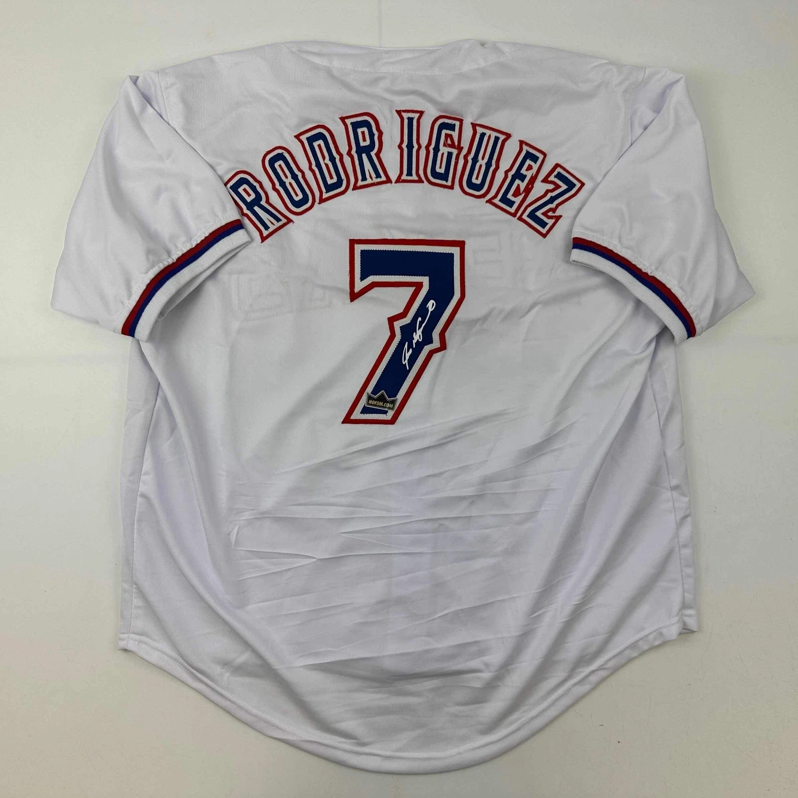 Facsimile Autographed Ivan Rodriguez Pudge Texas White Reprint Auto Jersey XL