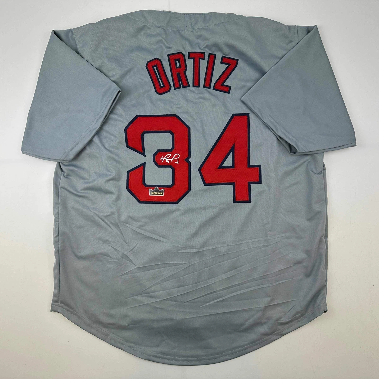 Facsimile Autographed David Ortiz Boston Grey Reprint Laser Auto Jersey Men's XL
