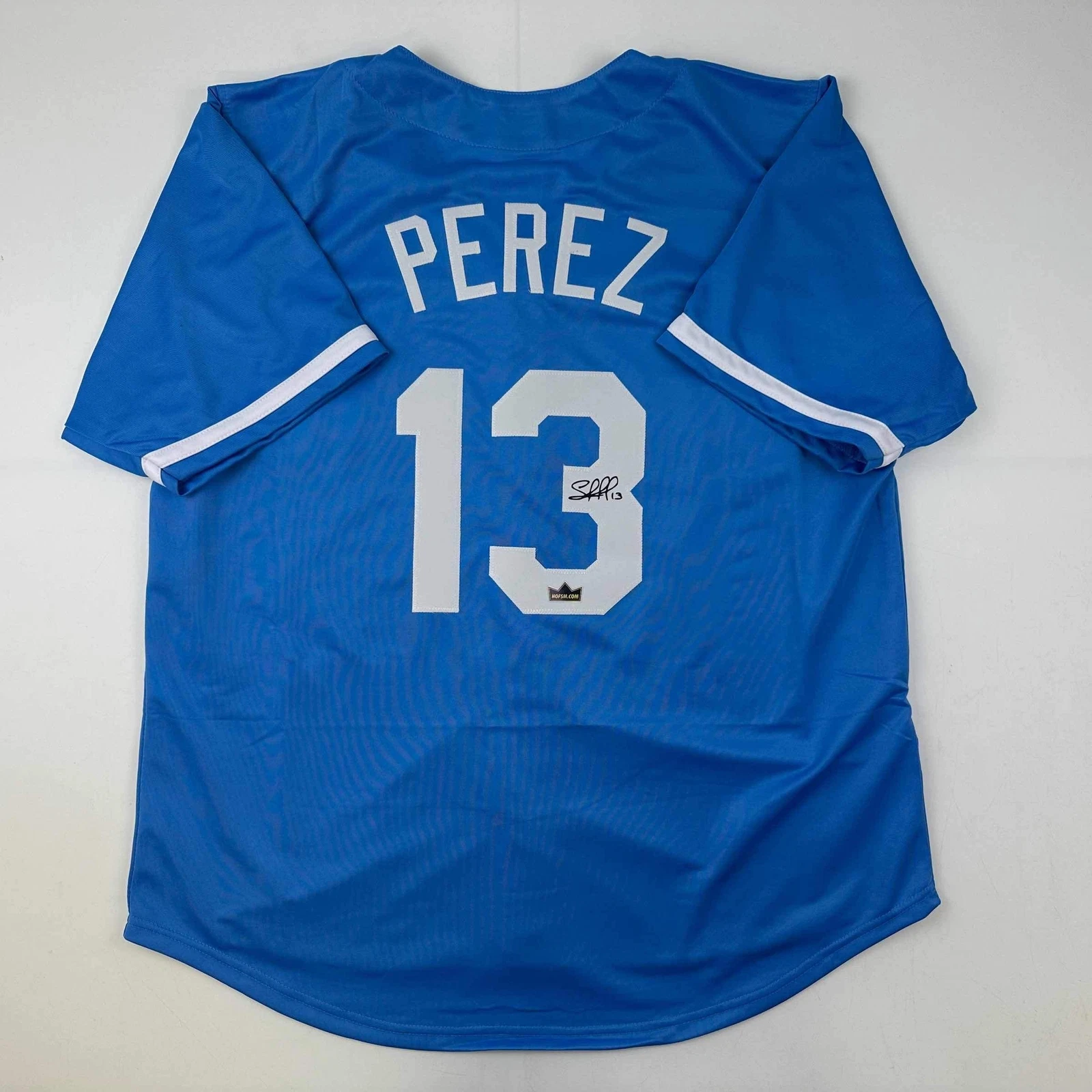 Facsimile Autographed Salvador Perez Kansas City Blue Reprint Jersey Men's XL