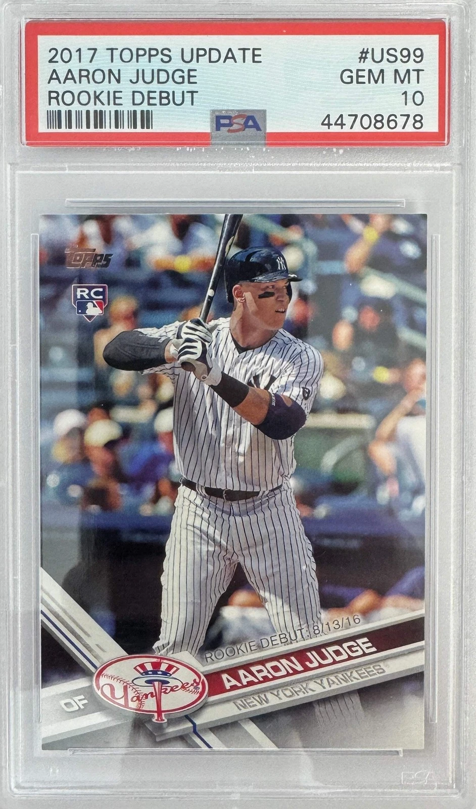 Graded 2017 Topps Update Aaron Judge #US99 Rookie Debut RC Card PSA 10 Gem Mint