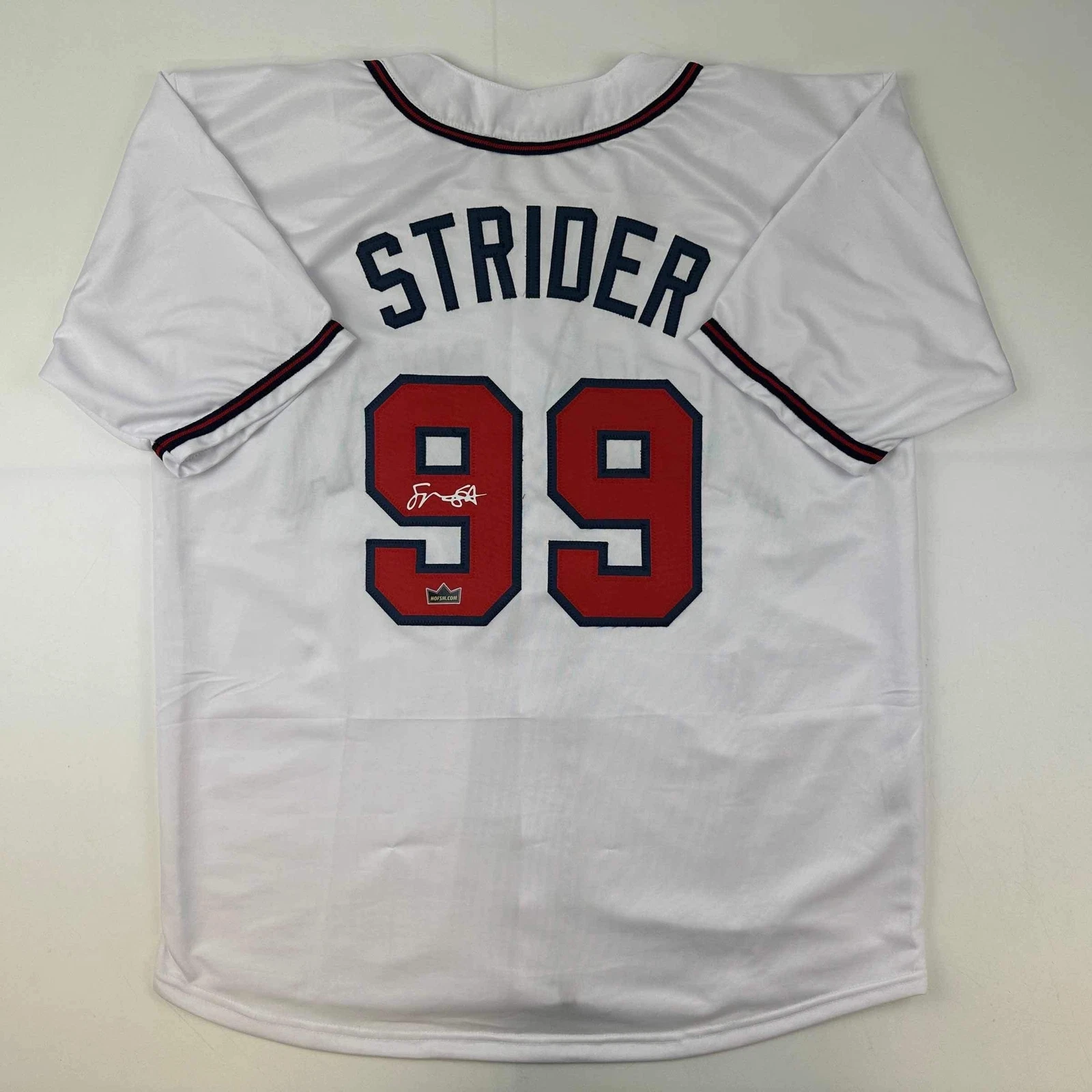 Facsimile Autographed Spencer Strider Atlanta White Reprint Jersey Size Men's XL