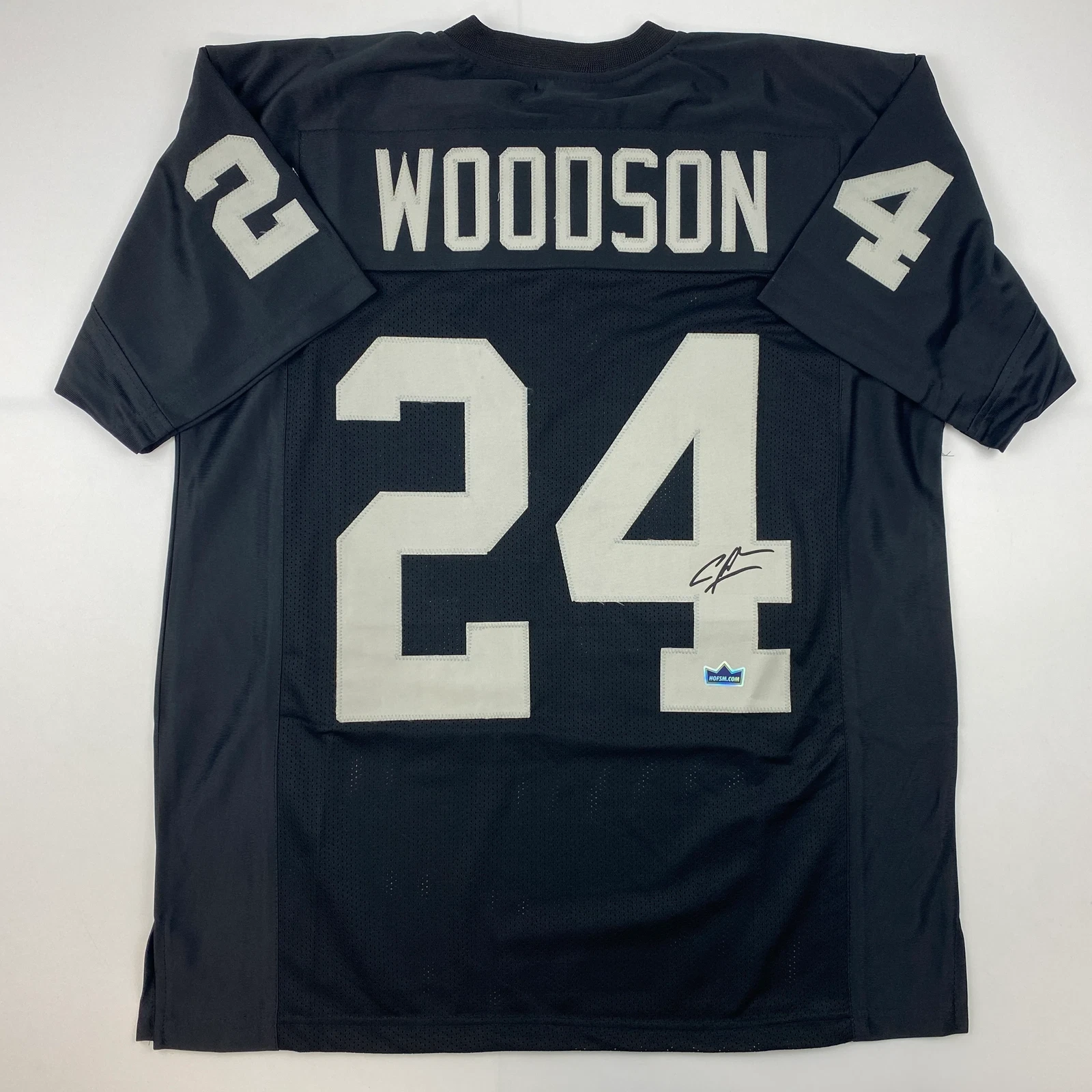 Facsimile Autographed Charles Woodson Oakland Black Reprint Jersey Size Men's XL