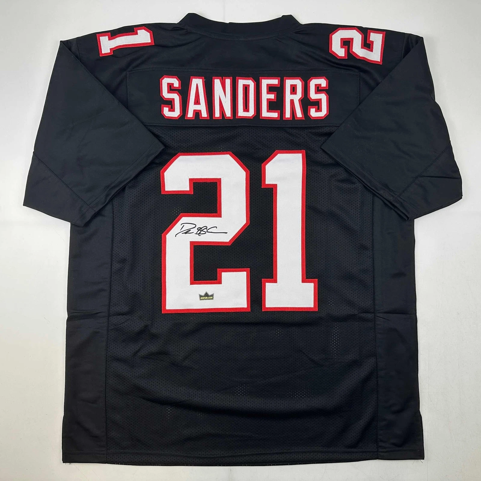 Facsimile Autographed Deion Sanders Atlanta Black Reprint Jersey Size Men's XL