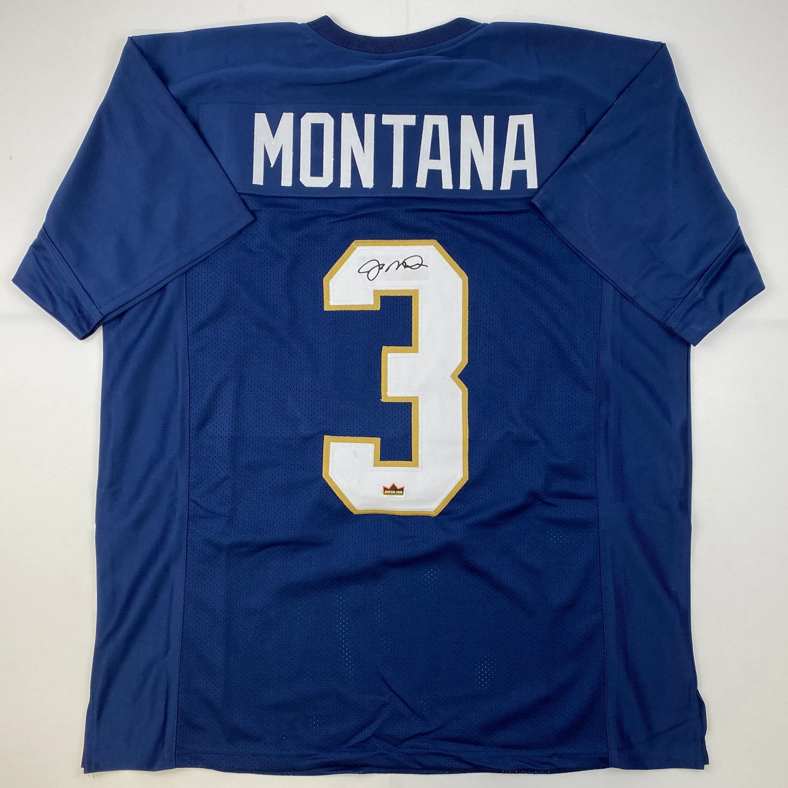 Facsimile Autographed Joe Montana Notre Dame Blue Laser Jersey Size Men's XL