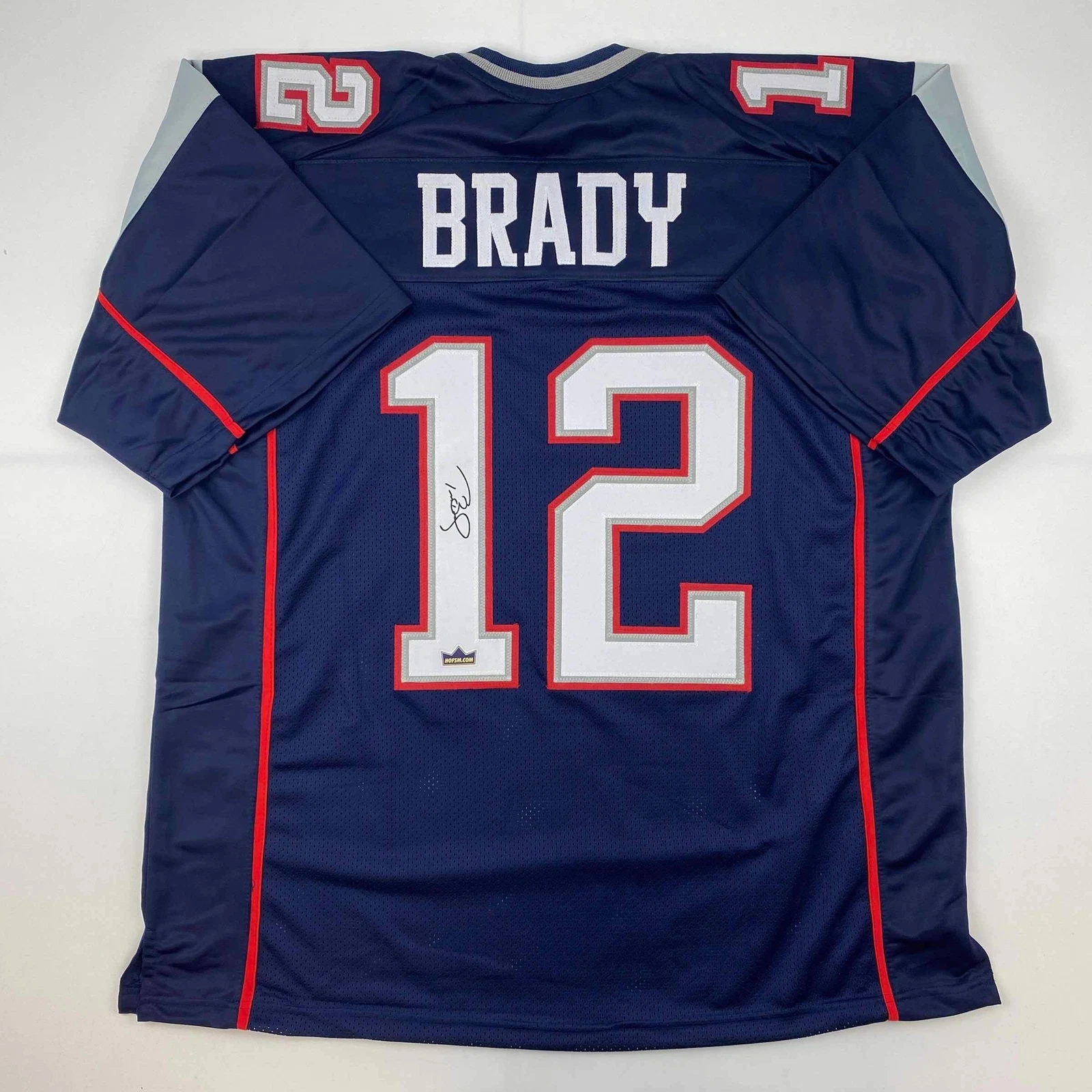 Facsimile Autographed Tom Brady New England Blue Reprint Jersey Size Men's XL